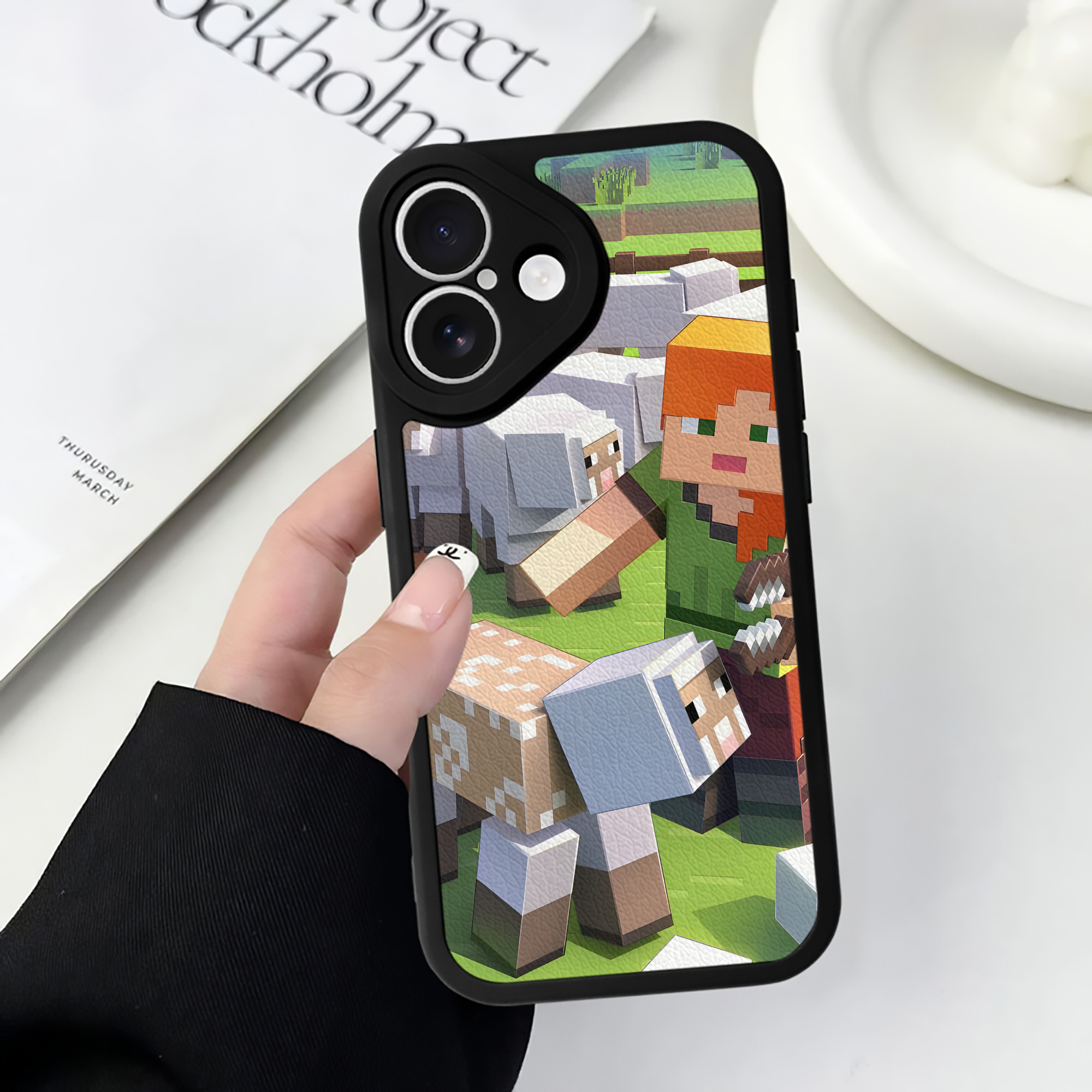 （画像用） マインクラフト ブロックの世界 Minecraft MC Block world 【iPhone 16シリーズ対応】シリコンスマホケース（レザー調） 材質：シリコン